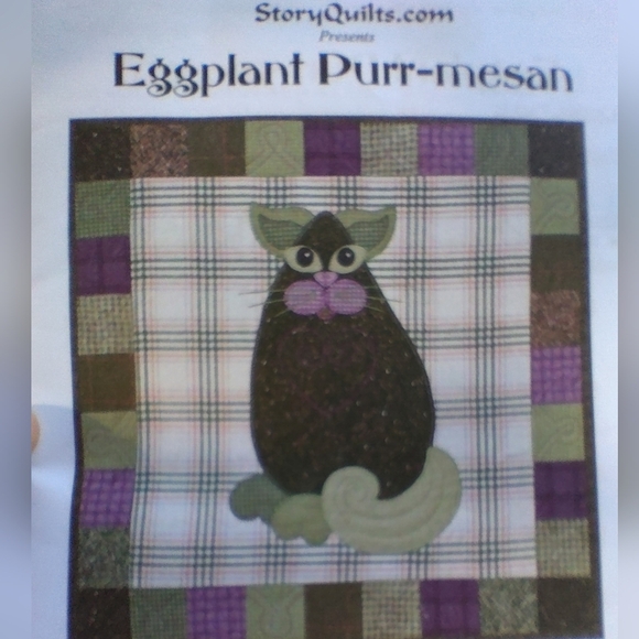 Eggplant Purr-Mesan Quilt Block Pattern  Garden Patch Cats StoryQuilt Quilting - Picture 1 of 2